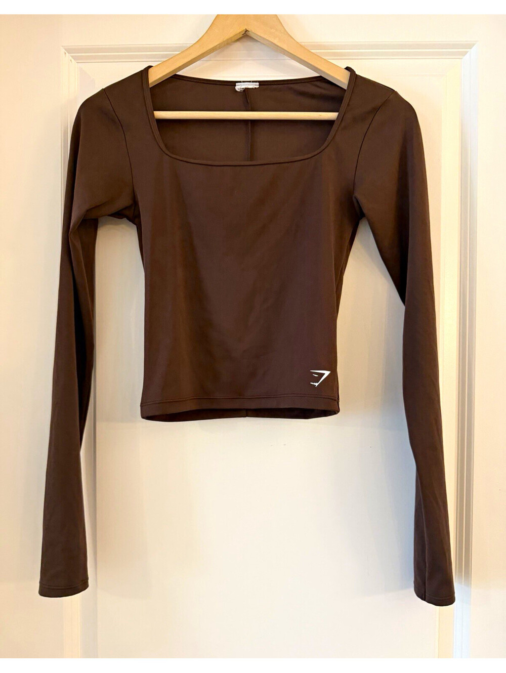 Gymshark Women's XS Espresso Brown Square Neck Long Sleeve Fitted Crop Top Gym